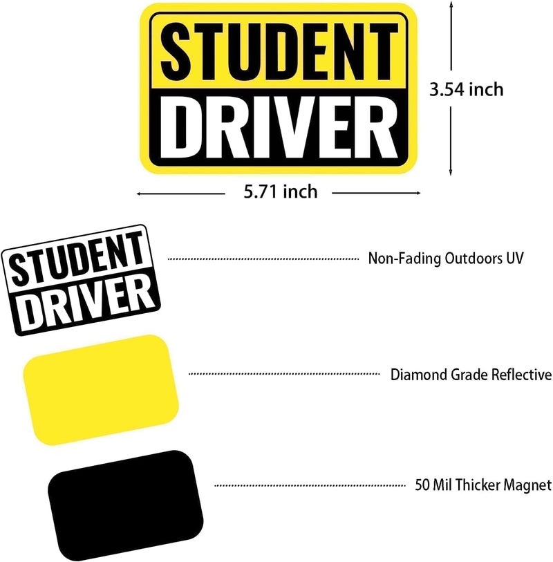 Foweroty 1|2|3|4 Pack Student Driver Sticker Magnet for Car, Weather-Resistant, Reflective, 5.71"*3.54" - Golden Ratio Dimension, 3pcs（Yellow/Black-Student） - Image 2